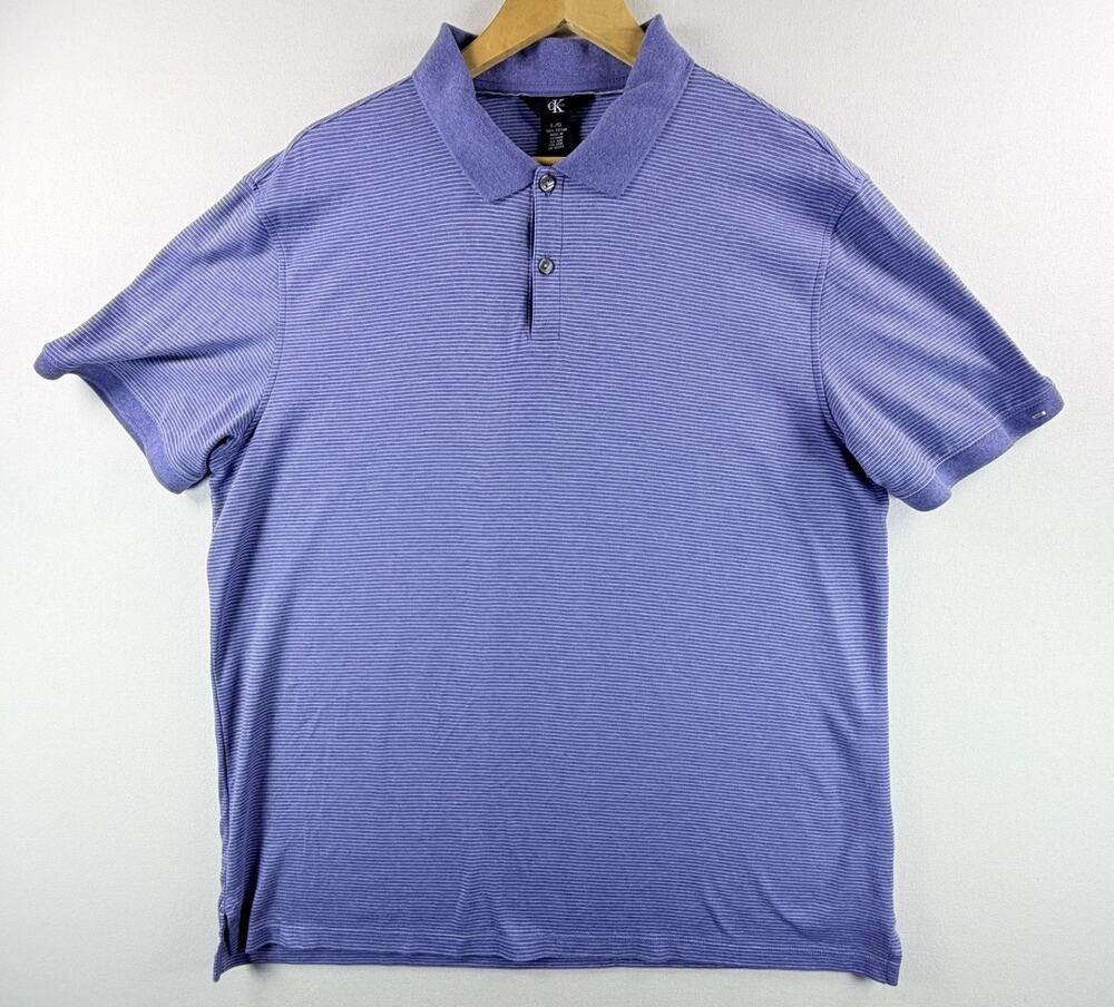 Calvin Klein Men’s Polo Short Sleeve Cotton Shirt Indigo Blue Striped Size Large